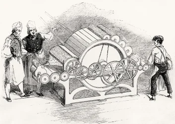 Kardiermaschine und Fabrikarbeiter